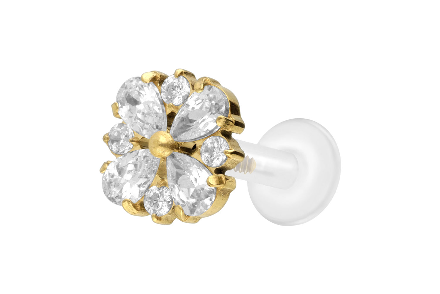 PTFE Labret Piercing mit Innengewinde + Titan-Aufsatz KRISTALLORNAMENT